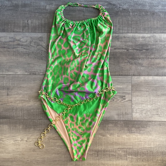 H&M Studio Collection Green Leopard Swimsuit - Picture 2 of 6
